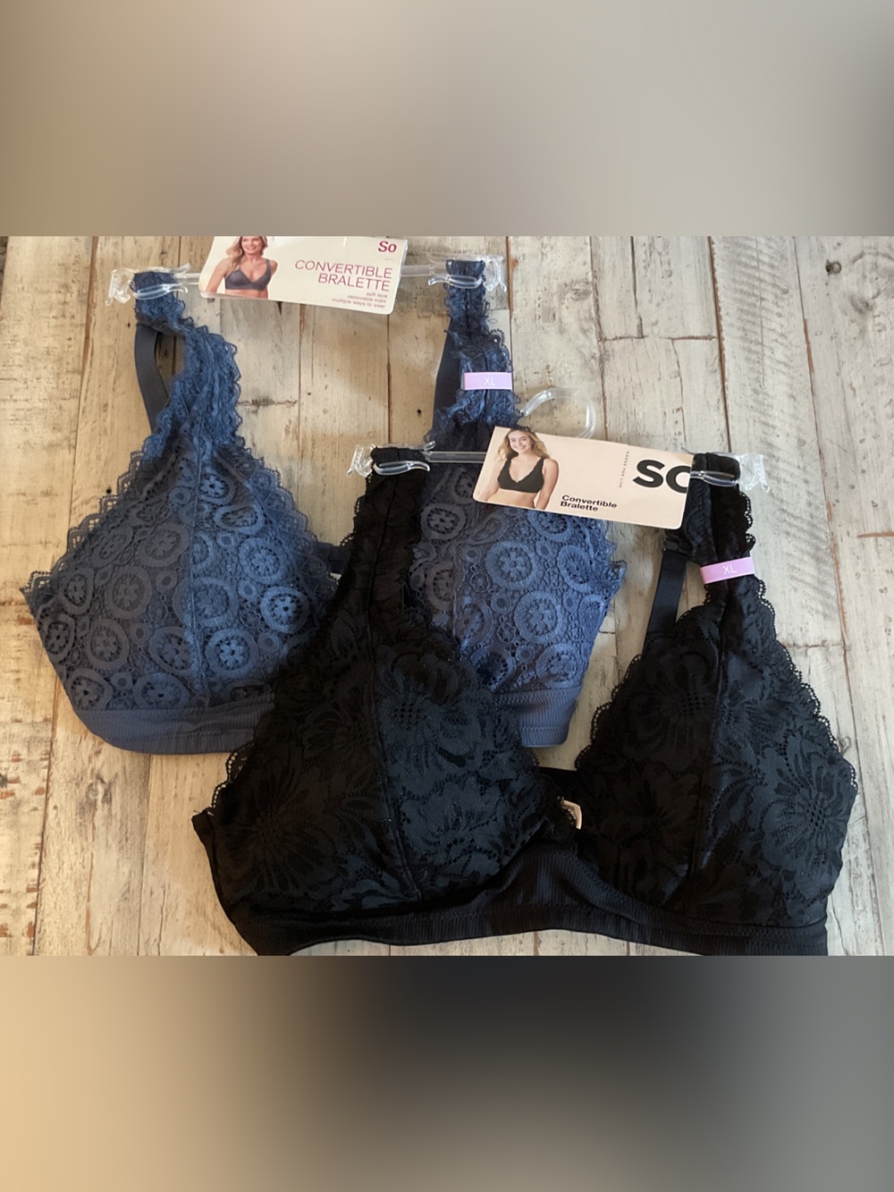 SO Convertible Lace Bralette Set in Black and Navy NWT
